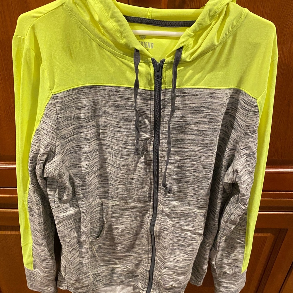 Gray and Neon Yellow Zip-Up Hoodie